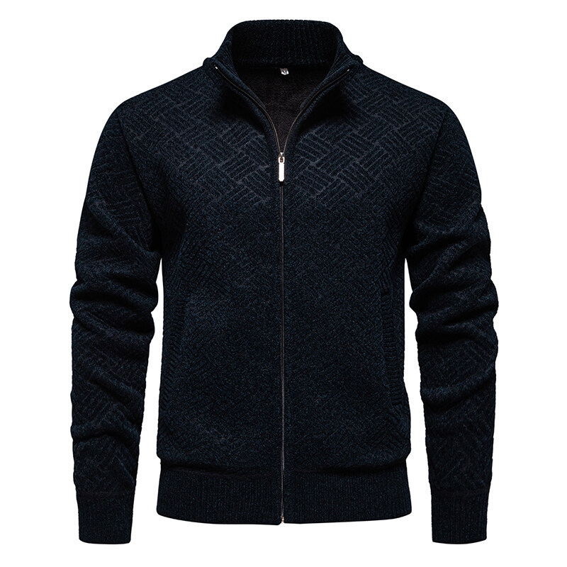 Warm Thickened Knit Zipper Stand Collar Men’s Cardigan Sweater Warm Thickened Knit Zipper Stand Collar Men’s Cardigan Sweater