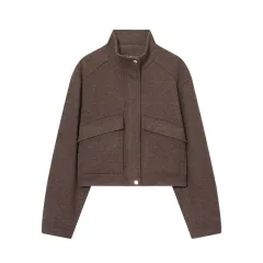 Women's Casual Loose Design Long Sleeve Jacket - Dark Brown - View 1
