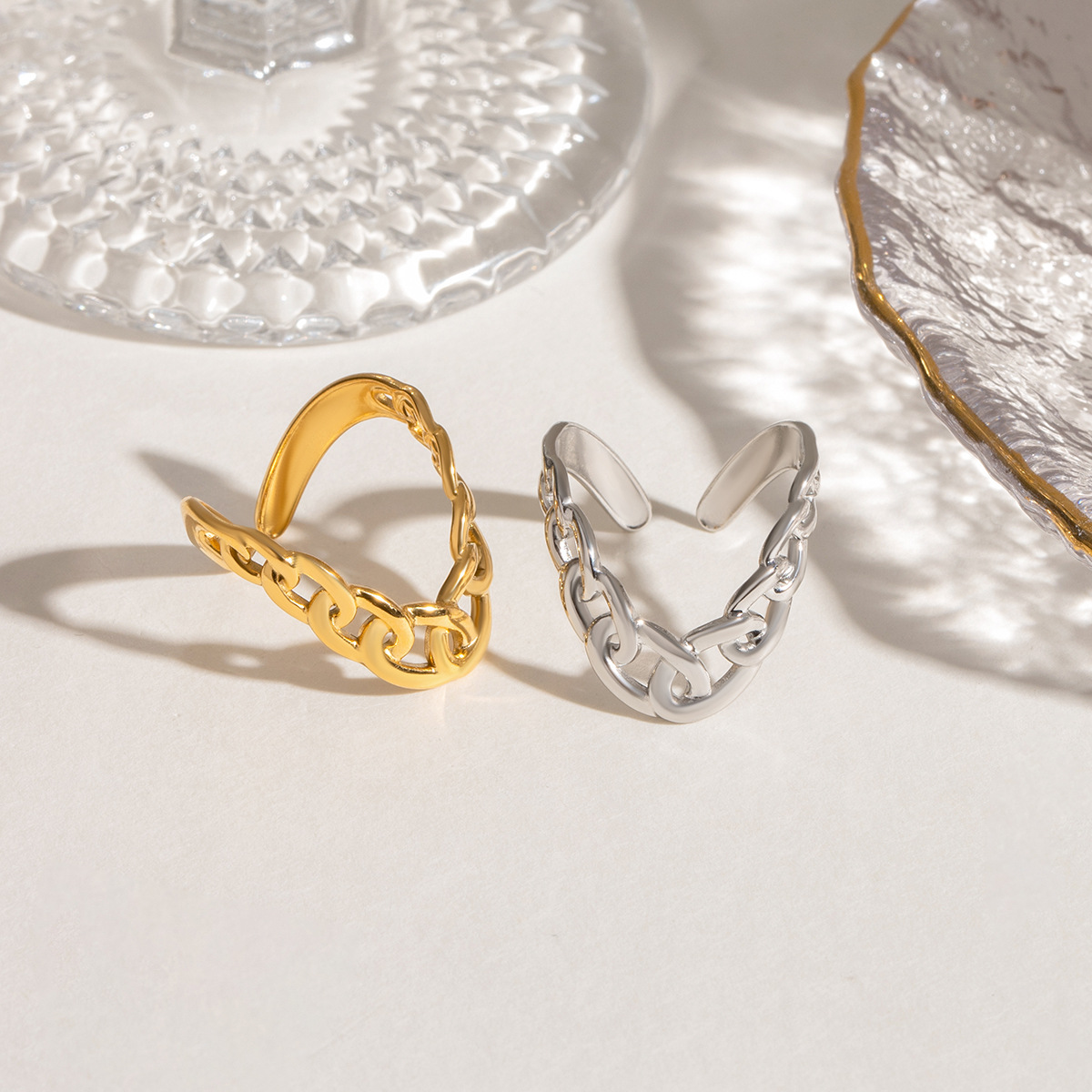 Stainless Steel Glossy Chain Adjustable Opening Ring