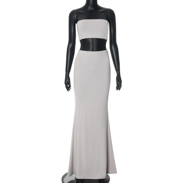 European And American Leisure Pure Color Tube top High Waist Tight Half length Dress Two piece Suit Gray - Shop at LoveMi