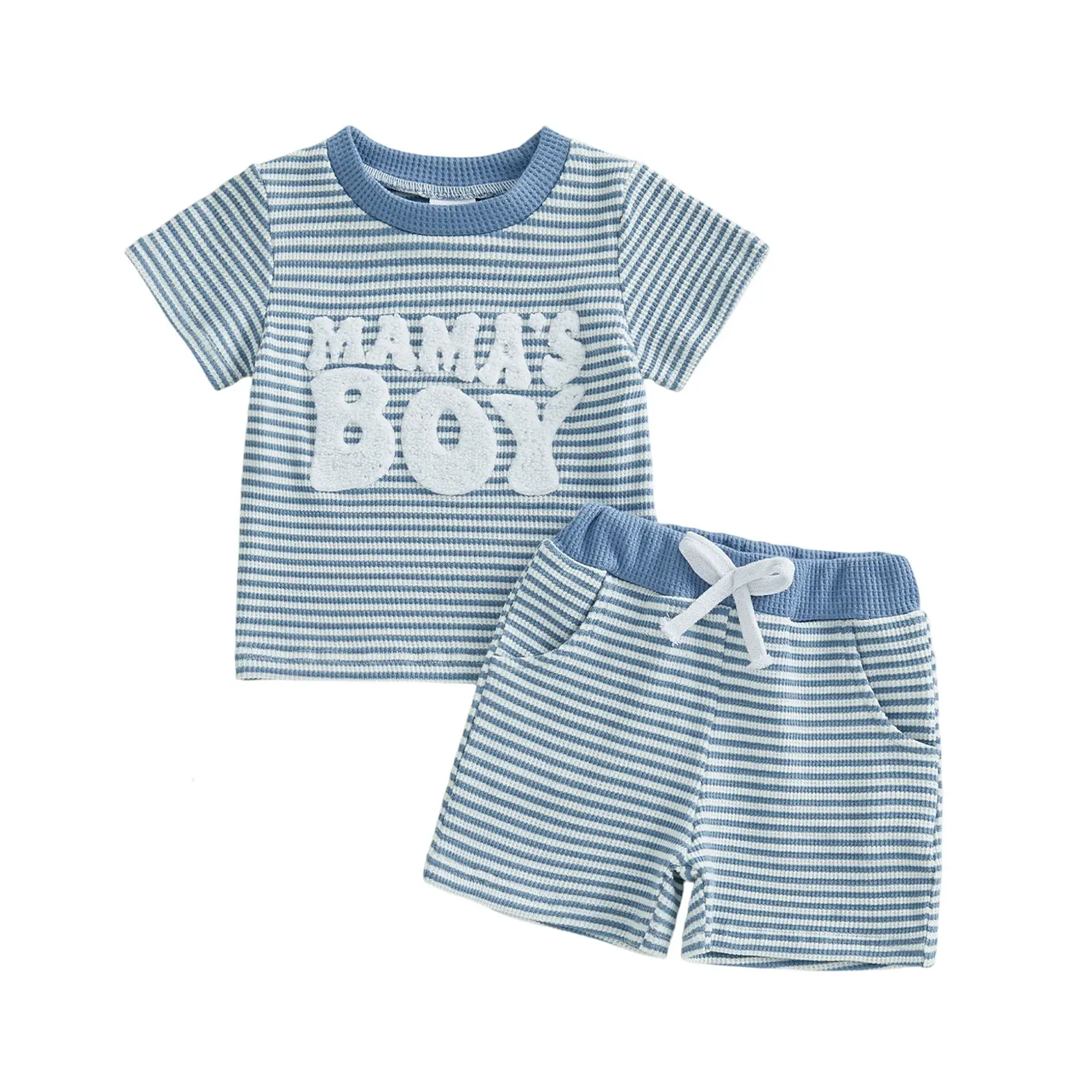 Embroidered Letter Striped Short-Sleeve Top And Pants