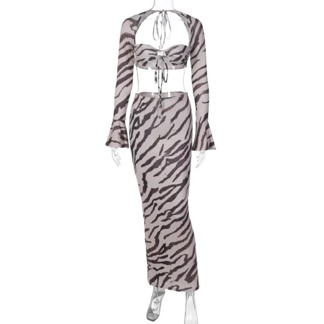 Printed Long sleeved Top Slim Skirt Suit Zebra Stripes - Shop at LoveMi
