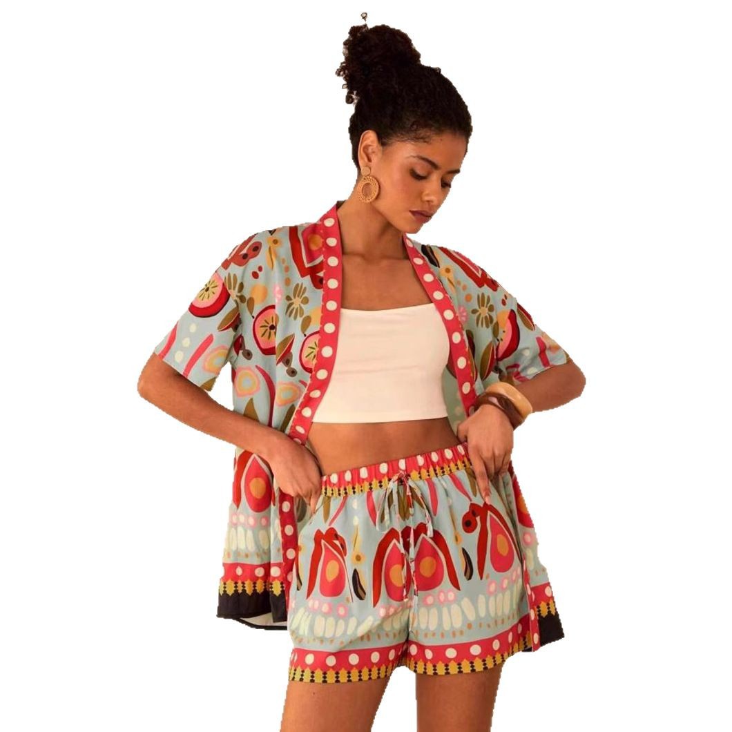 Female Fashion Casual Printing Cardigan Suit