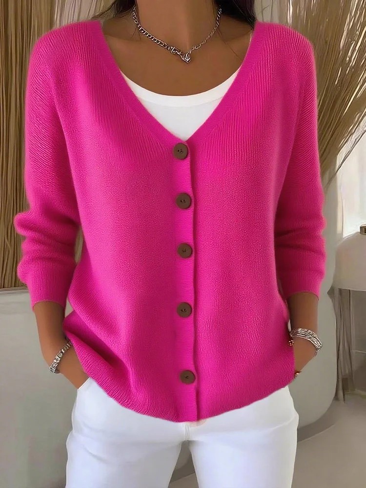 Women's Clothes Solid Color Knitted Button Cardigan Sweater