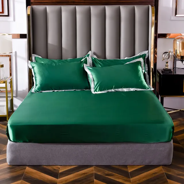 Popular Washed Silk Fitted Sheet Solid Color Home Textile Fitted Sheet Dark Green - Shop at LoveMi