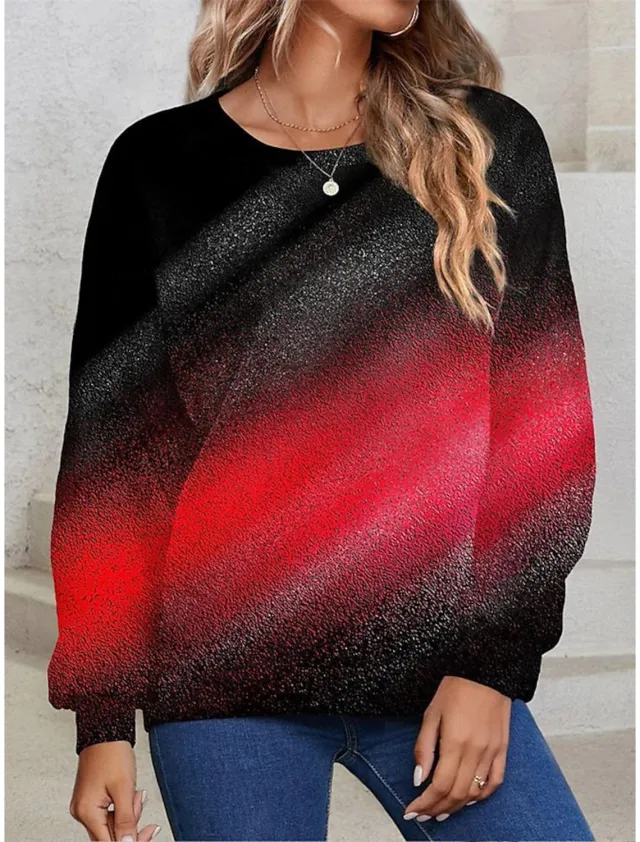Women's Round neck Long Sleeve Gradient Sequin Long Sleeve Loose Sweatshirt 4Color M - Shop at LoveMi