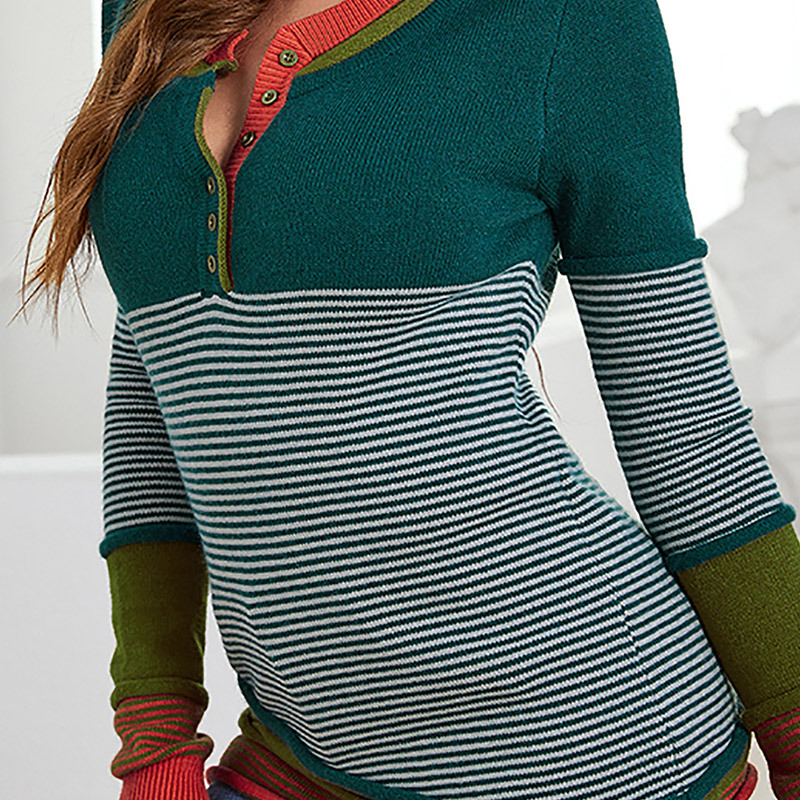 Autumn New Striped Color Matching Sweater Women's Casual Sweater