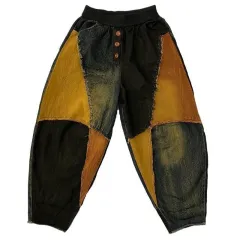 New Personalised Breasted Frayed Colour Block Denim Harem Pants Loose Slimming Women - Main Picture-L - View 1