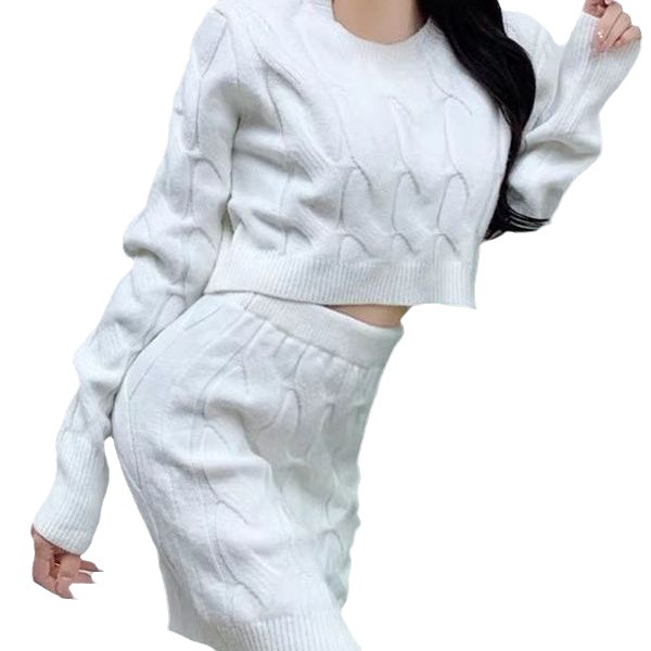 Women's Fried Dough Twists Sweater Knitting Buttocks Skirt Suit