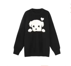 Black Puppy Plus Size Loose Sweater - Black - View 1