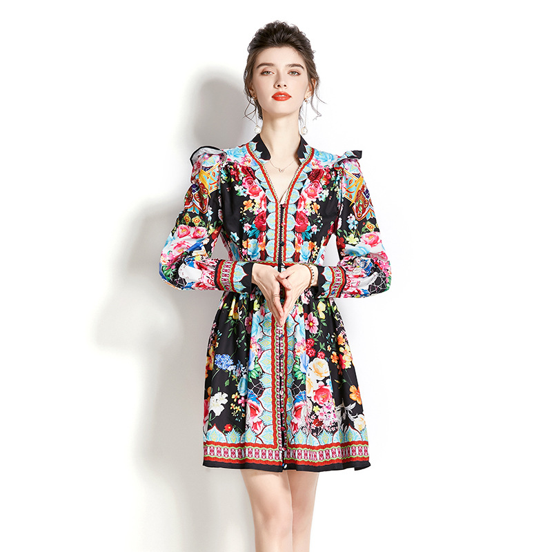 Lantern Sleeve Printed Short Dress, picture 3 of 4