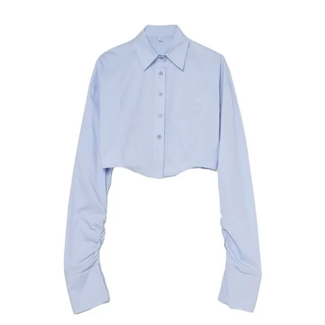 All matching Slim Fit Short Chic Temperament Shirt Blue - Shop at LoveMi