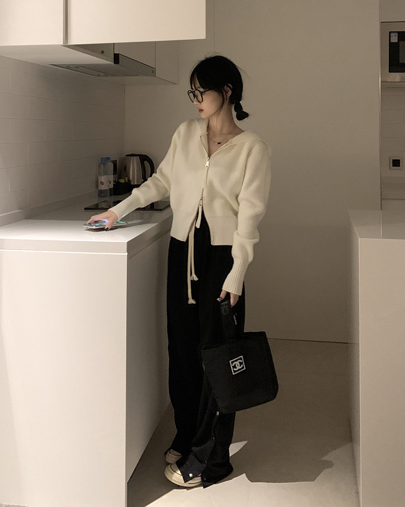 Short Hood Double Zipper Sweater Coat