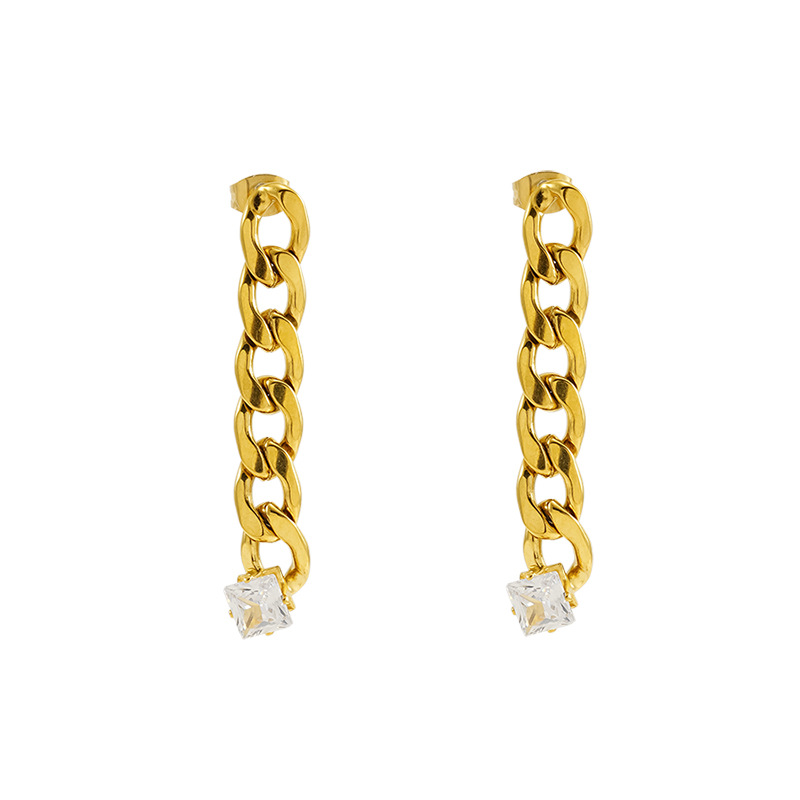 Chain Long Stud Earrings Women's Fashion Gold Plated