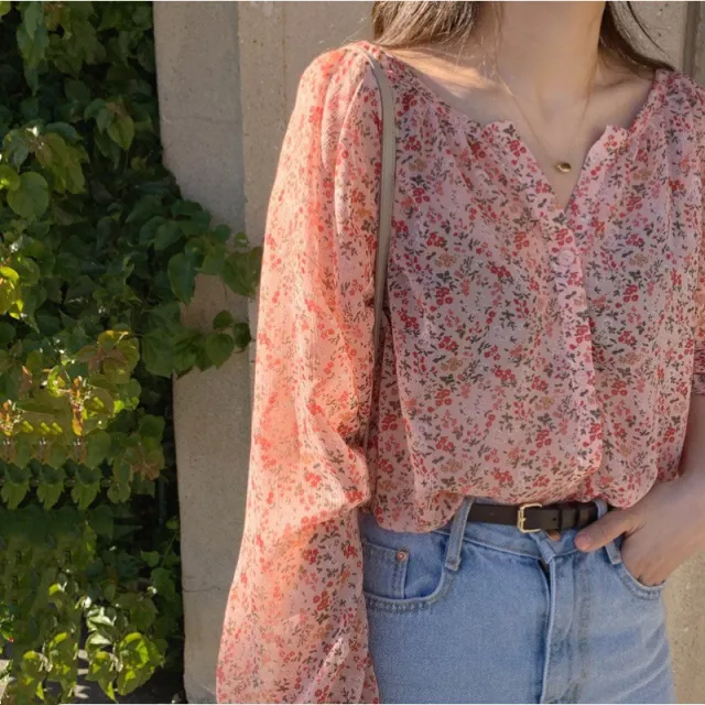 Pullover Lace Chiffon Temperament Commute Printed Long Sleeve Color - Shop at LoveMi