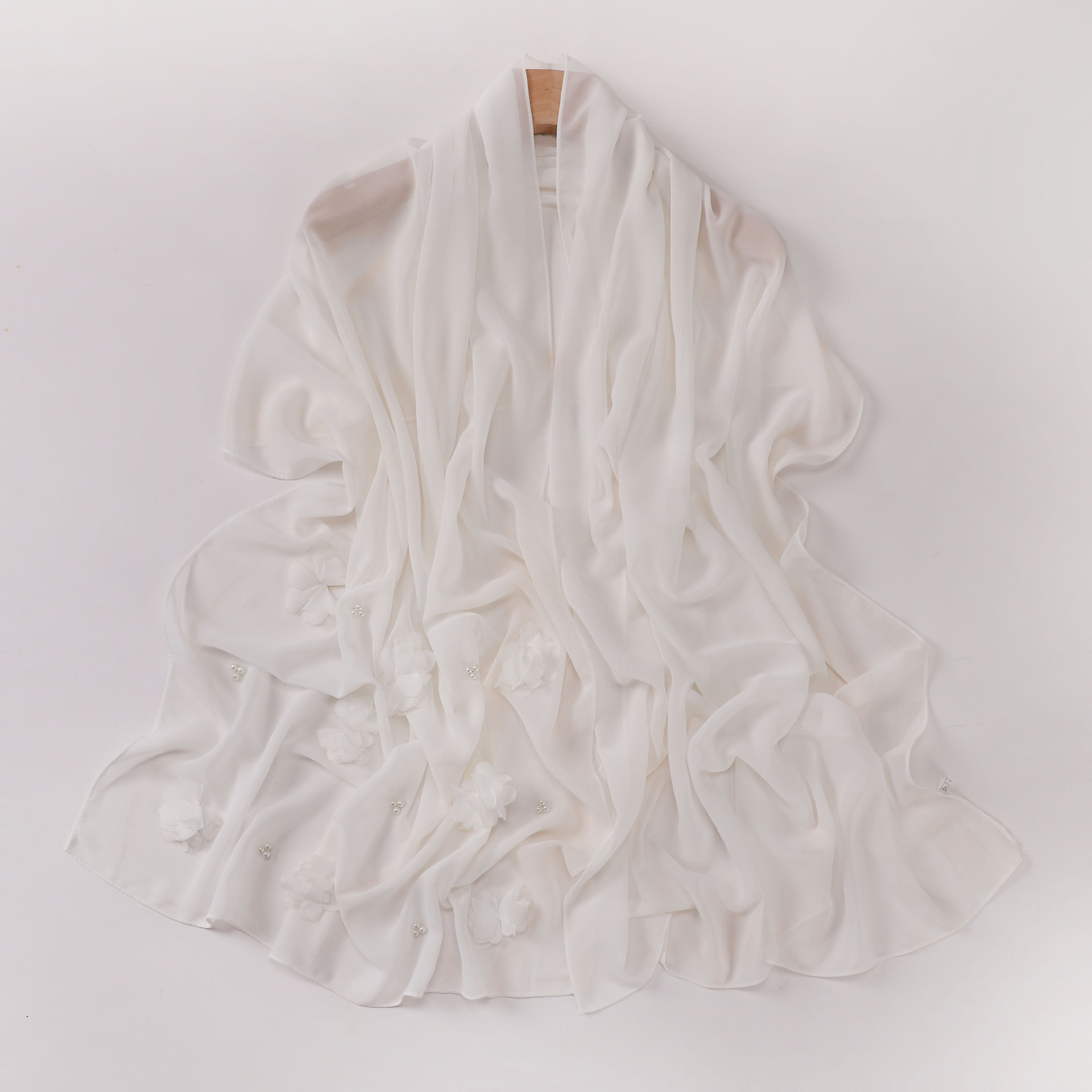 Pearl Chiffon Handmade Sticky Flower Beaded Scarf Hui Gauze