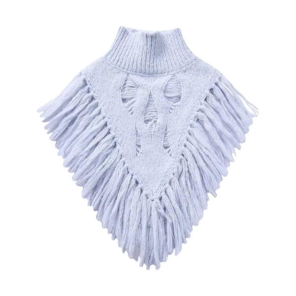 Autumn Women's High Waist Tassel Knitwear Top Sweater - Light Purple