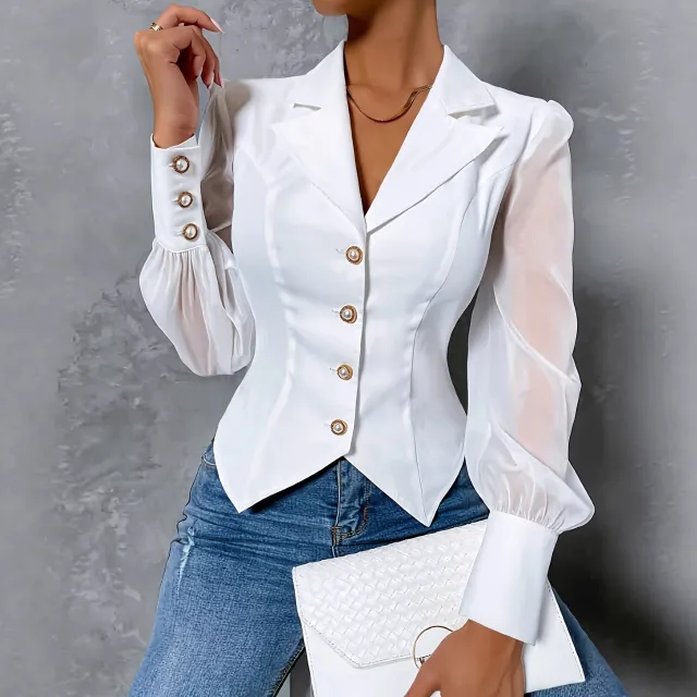Single breasted Mesh Sleeves Slim Top Sexy Lining Beige - Shop at LoveMi