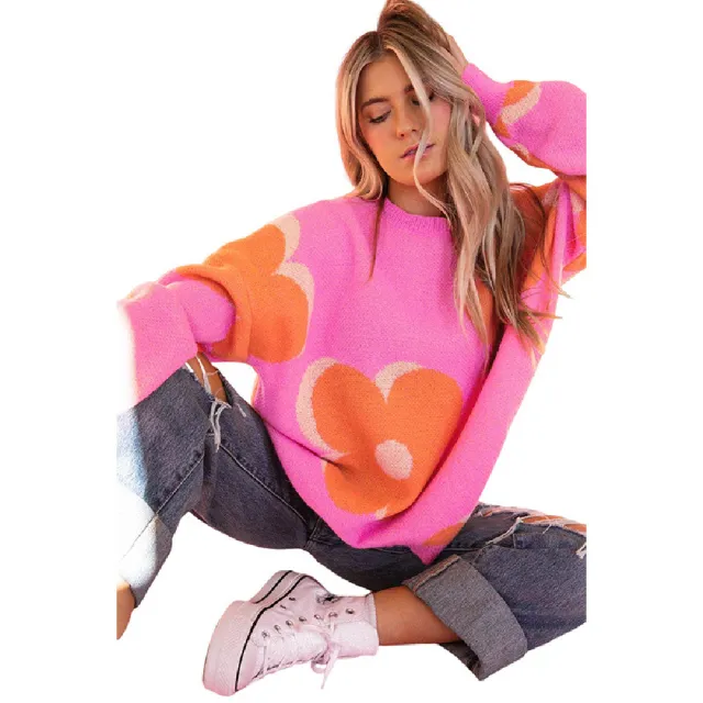 Printed Pullover Round Neck Long Sleeves Red - Shop at LoveMi