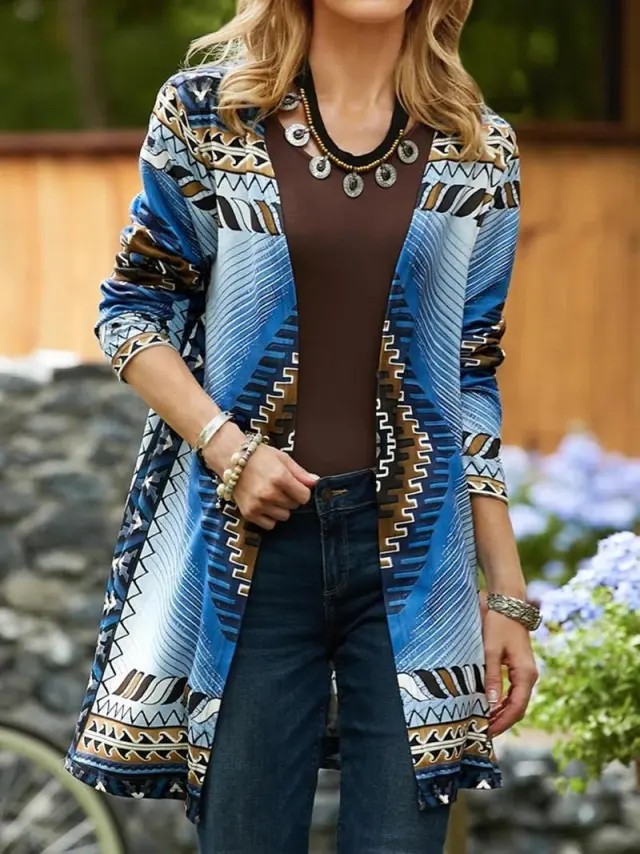 Women's Jacket Loose Printed Ethnic Style Knitted Cardigan G43Z1107 - Shop at LoveMi