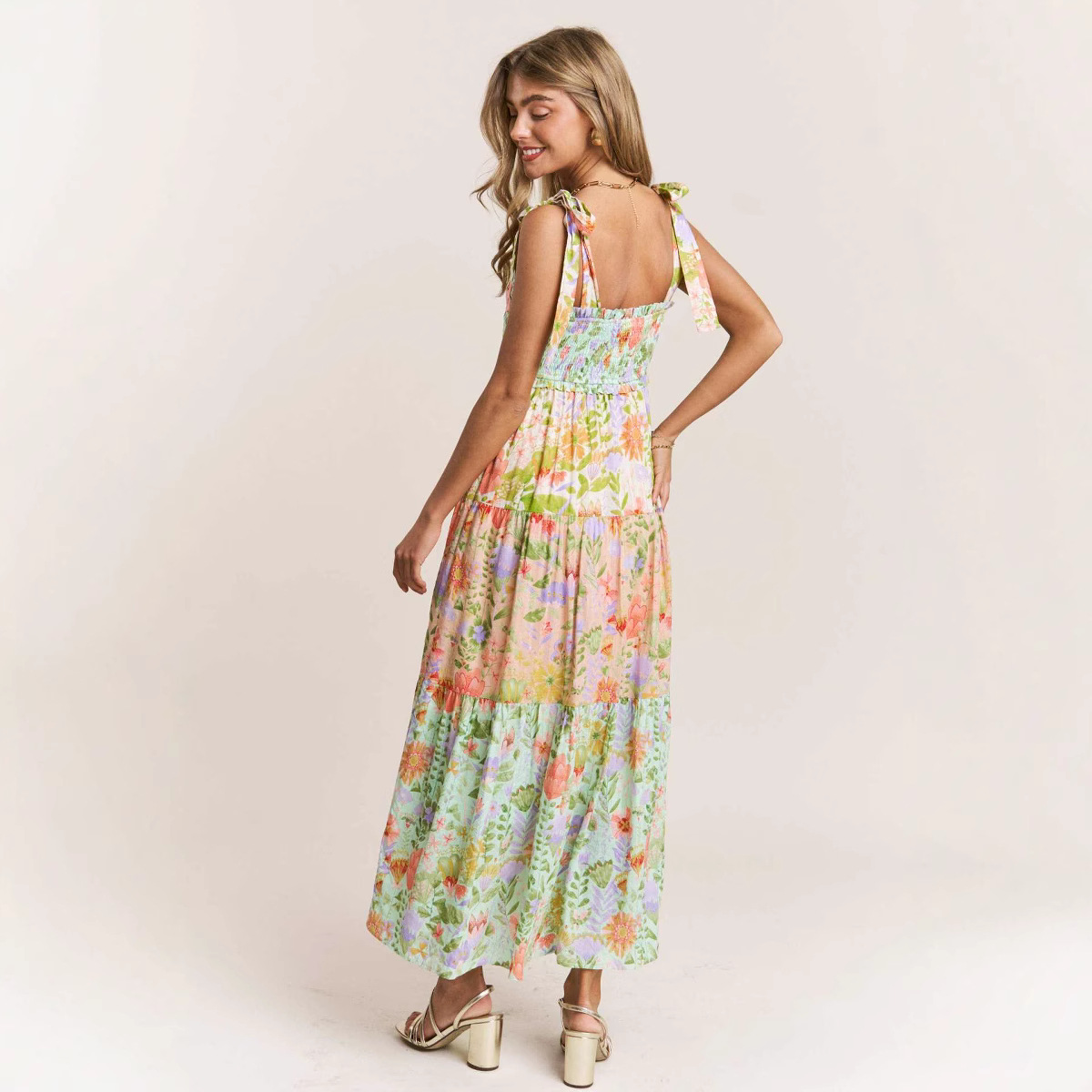 European And American Sleeveless Strap Pocket Printing Dress Women