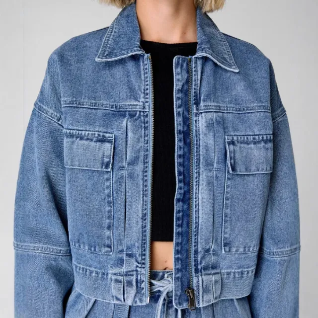 Tooling Style Denim Coat High Waist Loose And Slimming Blue - Shop at LoveMi