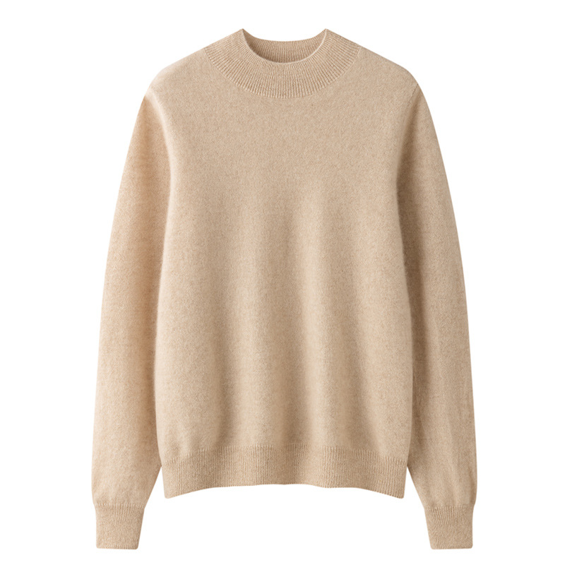 Womens Solid-Color Loose-Fit Mock-Neck Cashmere Sweater