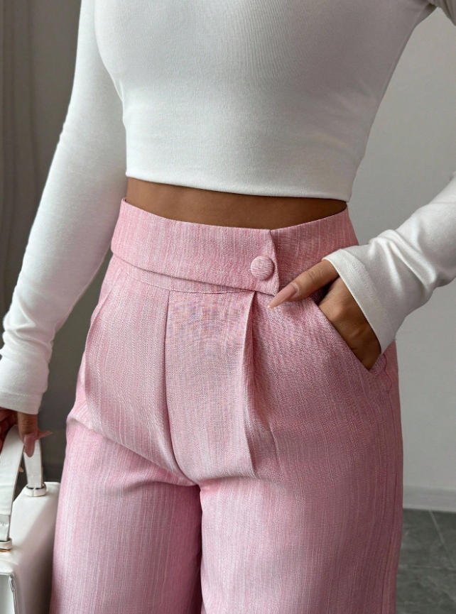 Women's High-Waist Straight-Leg Pants in Apricot – solid color casual all-match full length