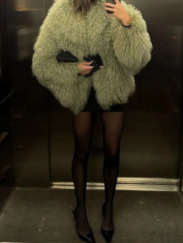 Color Plush Fur Coat Socialite Style Green Plush Fur Coat - Shop at LoveMi