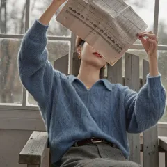 Collar French Retro Twist Sweater Women - Blue - View 1