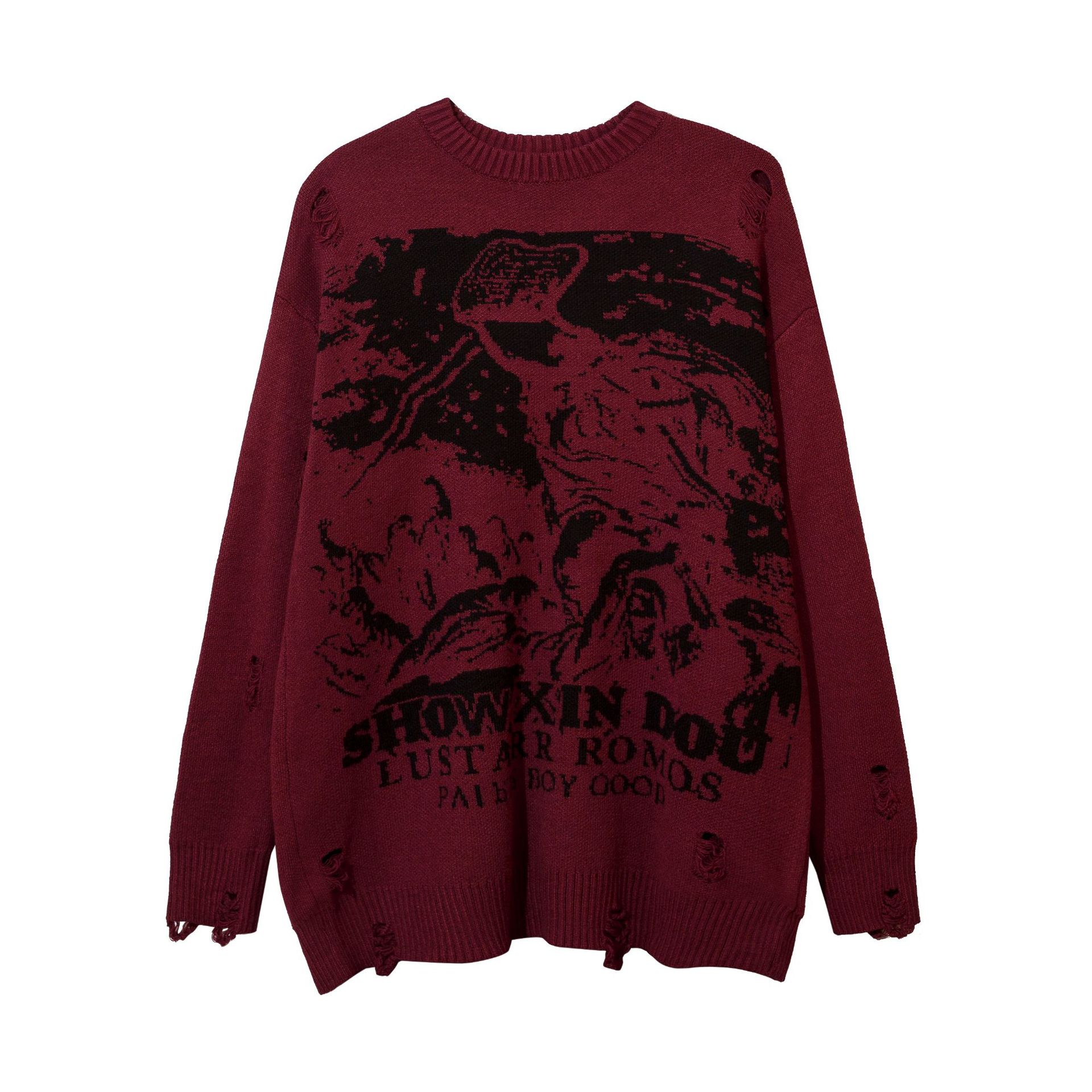 Lazy Style Interesting Design Sense Street Hip Hop Hiphop Couple Ripped Sweater