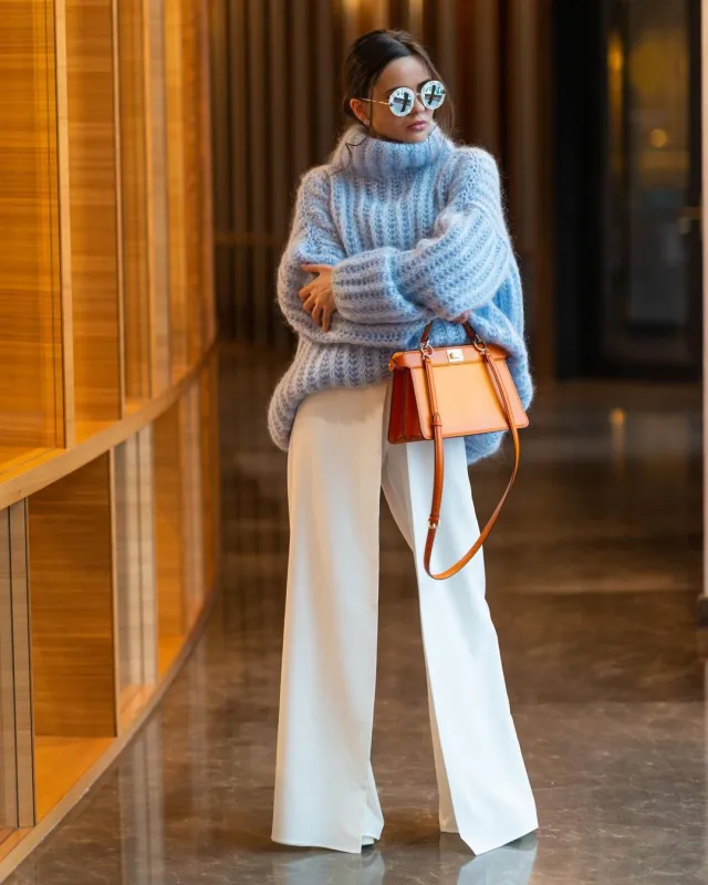 European And American Knitwear Pullover Fluffy Long sleeved Sweater Blue - Shop at LoveMi