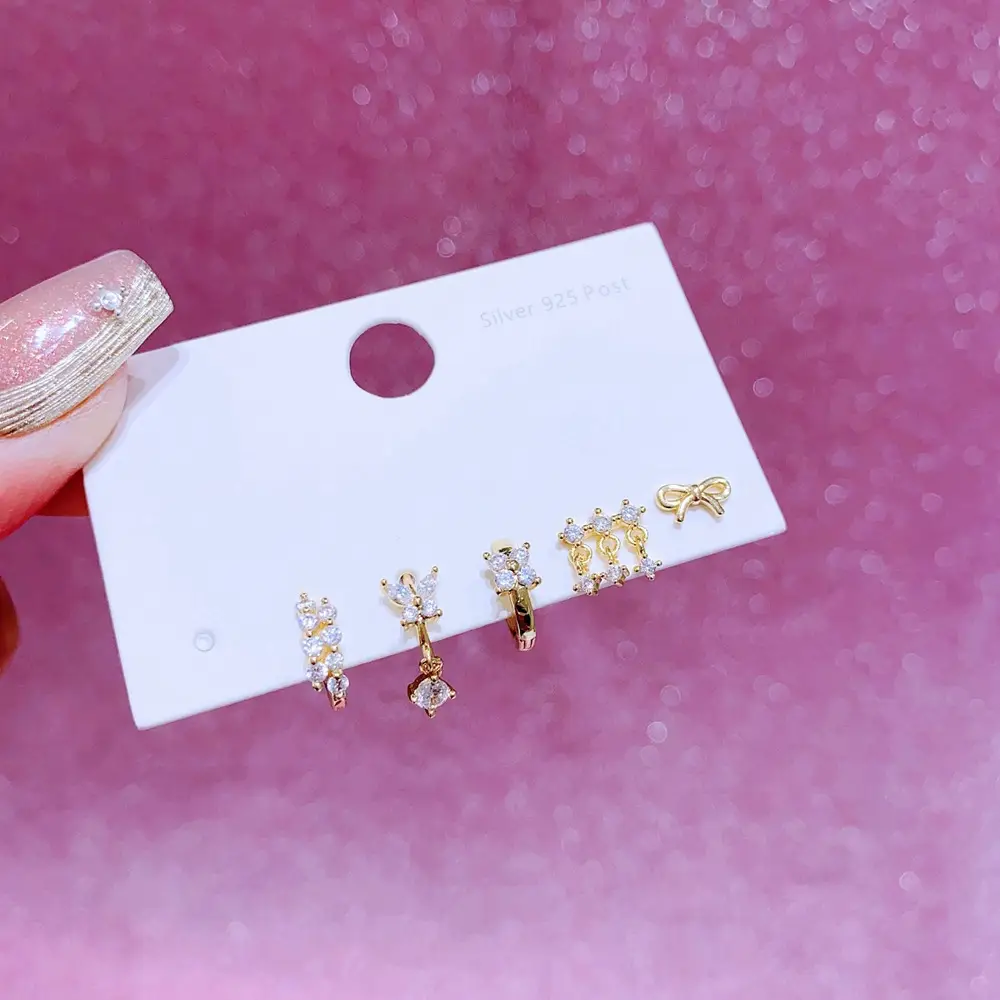 Niche Super Zircon Earrings Copper Plated Real Gold Geometric Ear Studs