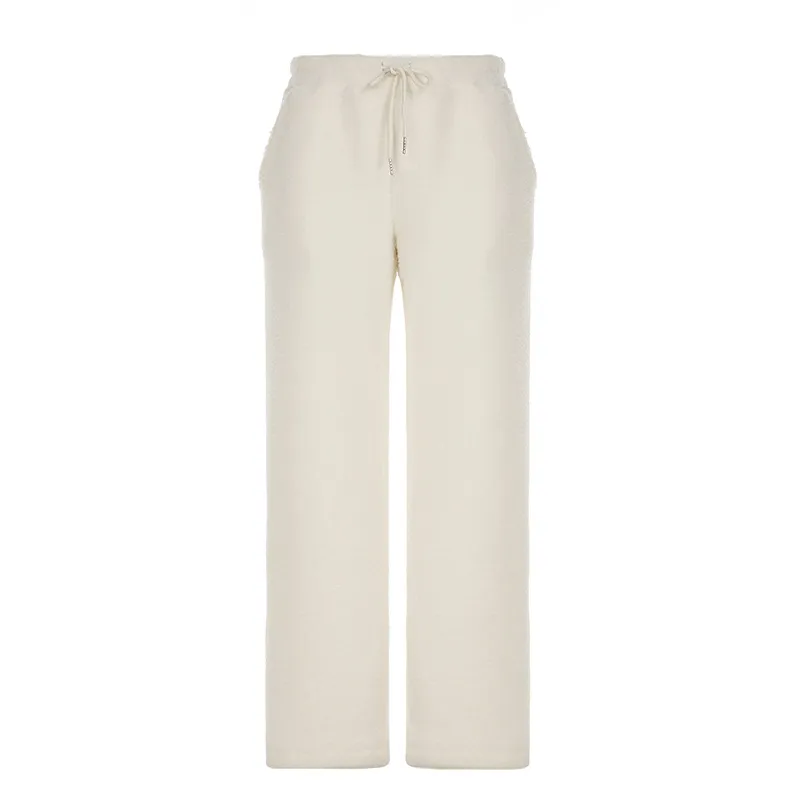 New Pure Color Thickened Warm Straight-leg Pants Casual Trousers - White