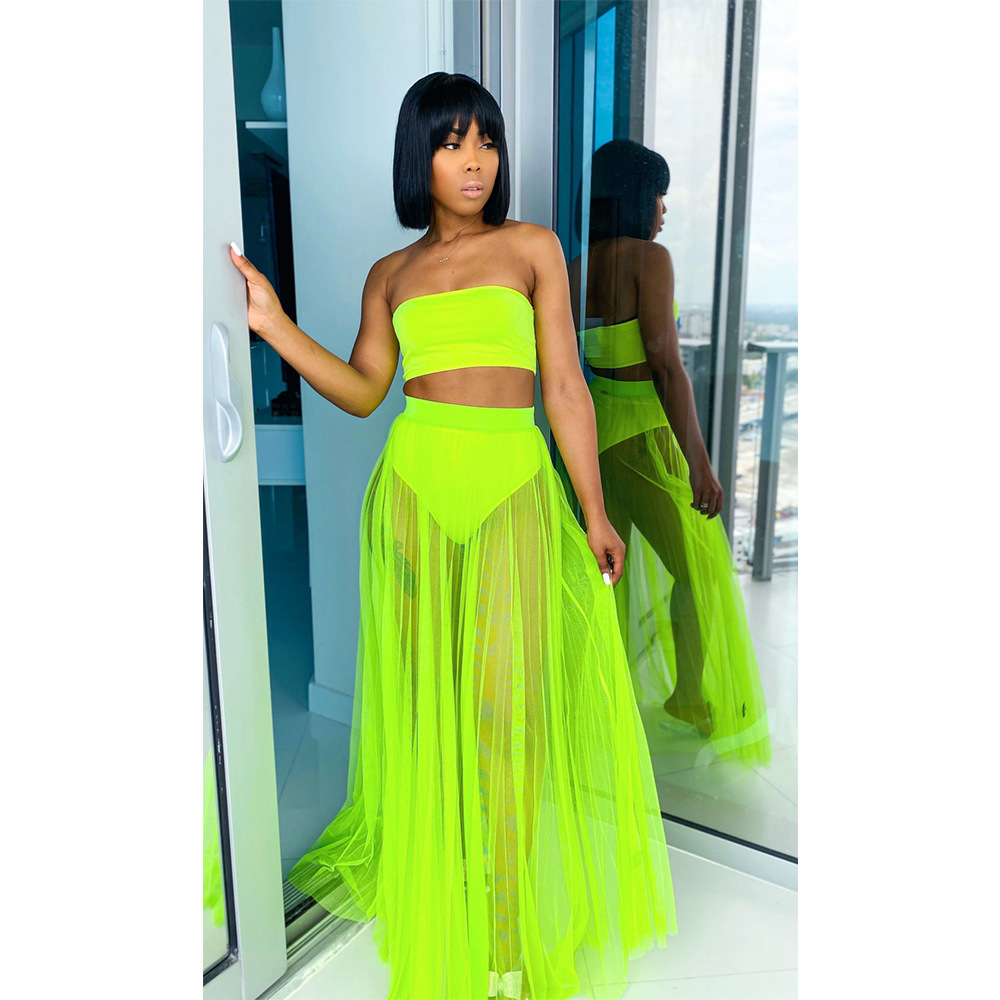 Mesh Chest-wrapped Swimsuit Ladies Two-piece Set