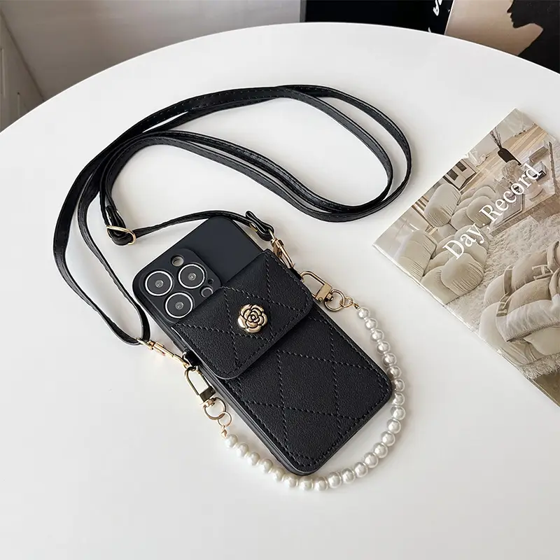 Crossbody Rope Diamond Metal Flower Phone Case