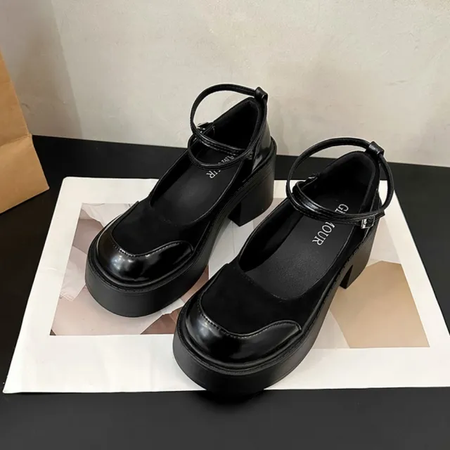 Retro Height Increasing Thick High Heel Shoes Black - Shop at LoveMi