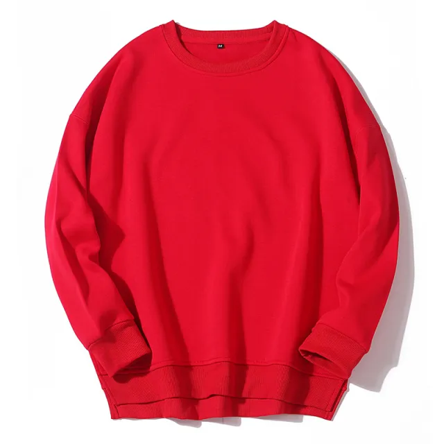 Heavy Dopamine Velvet Padded Loose Round Neck Couple Sweater Red - Shop at LoveMi