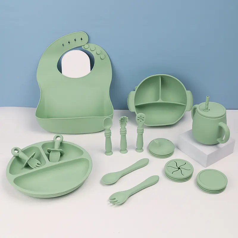 Silicone Children's Tableware Set Baby Feeding Solid Food Bib