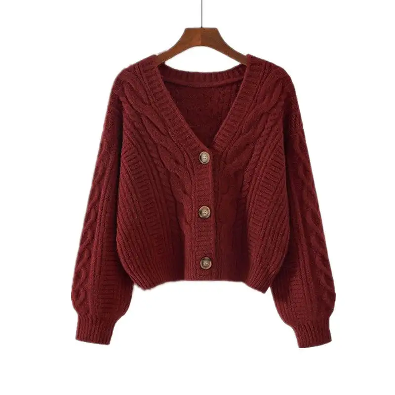 Fashionable Sweater Women's Vintage Top Loose Outer Wear V-neck