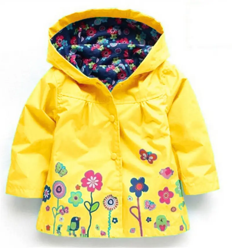 Girls' Cute Flowers Windproof And Rainproof Shell Jacket