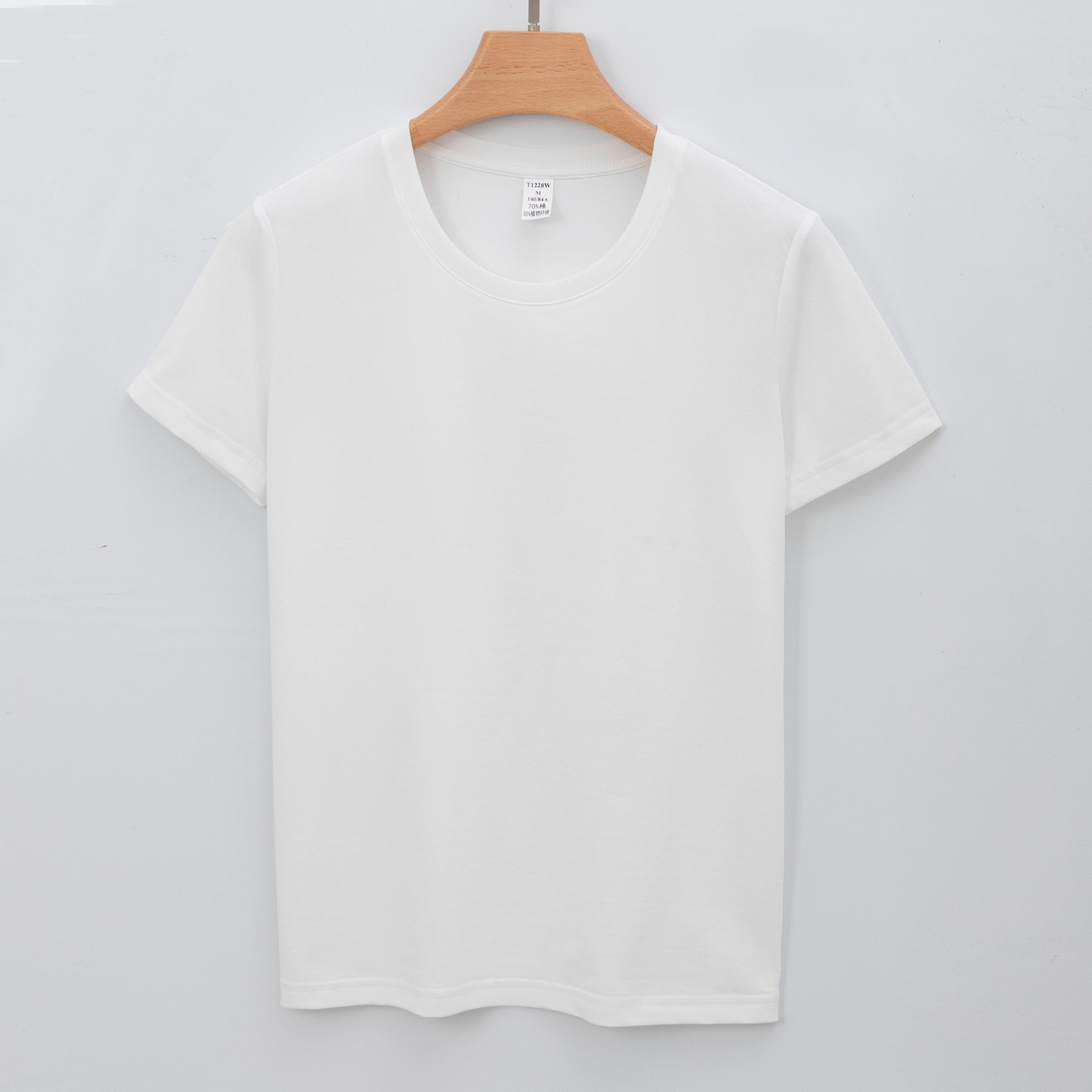 Womens Solid-color Short-sleeve Crew-neck White T-shirt