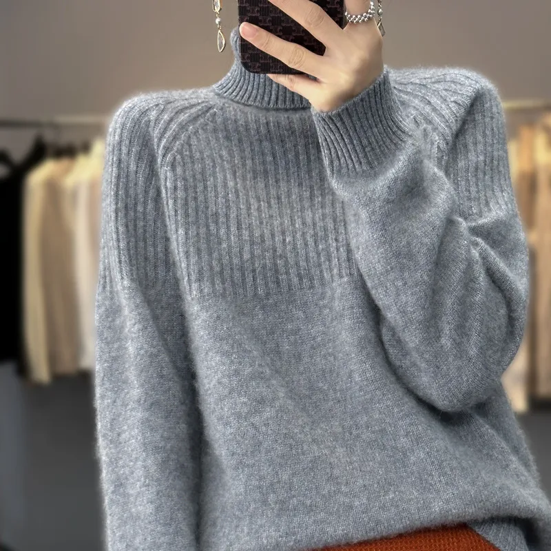 Pure Wool Sweater Pullover Niche Solid Colour - Dark Grey