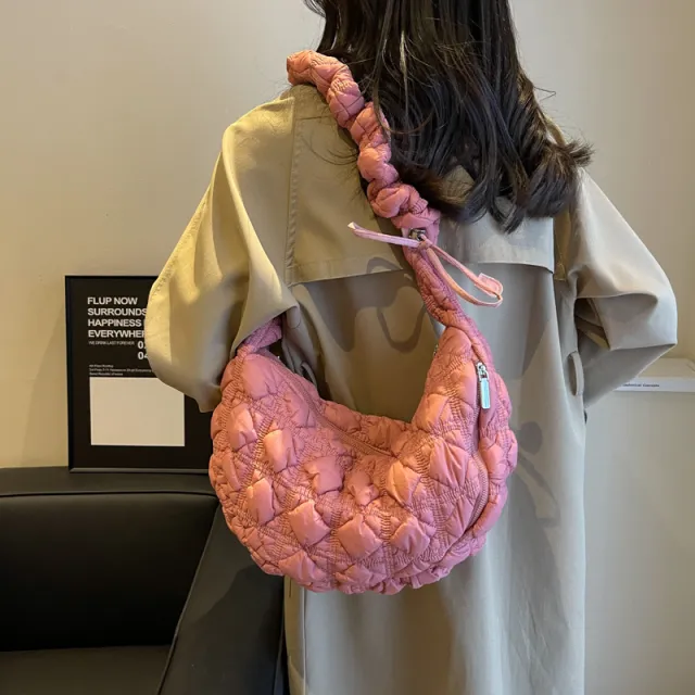 Niche Drawstring Shoulder Crossbody Pleated Cloud Bag Pink - Shop at LoveMi