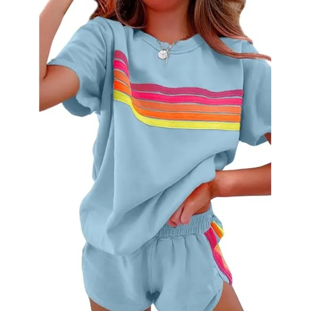 Simple Contrast Color Fashion Casual Set Women Blue - Shop at LoveMi