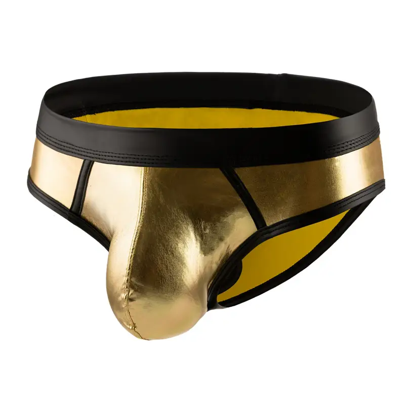 Men's New Bikini Swim Briefs Sexy Patent Leather Color Matching