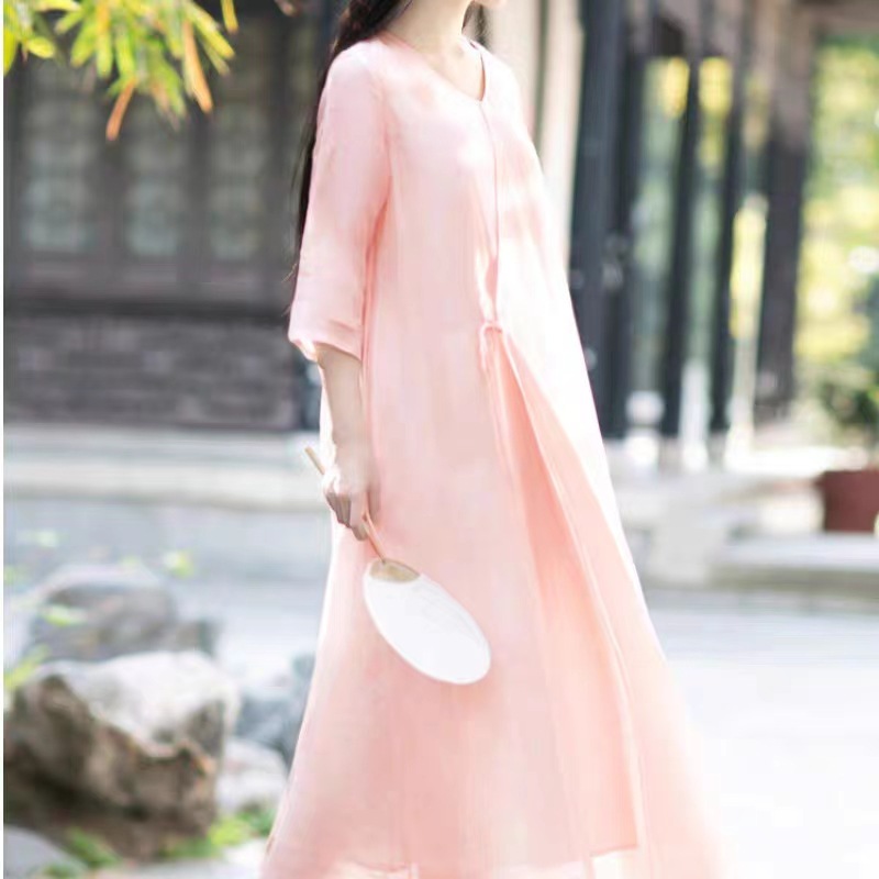 Chinese-style Lightweight And Flowing Ramie Dress