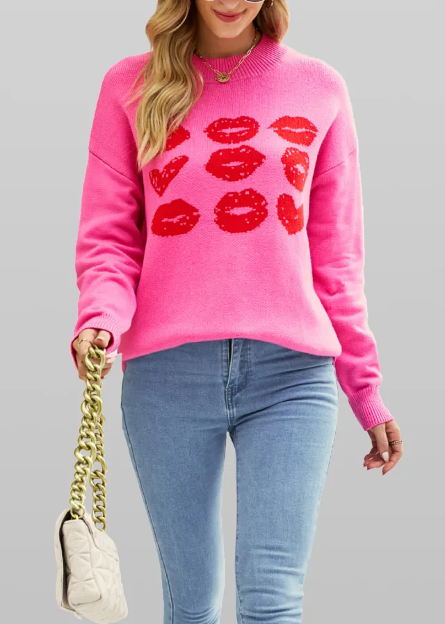 European And American Autumn Winter Love Lips Sweater Rose - Shop at LoveMi