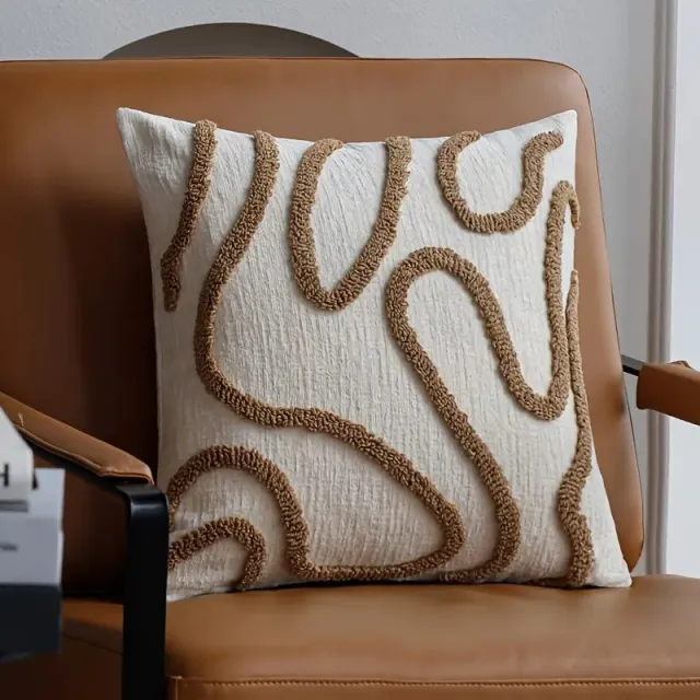 Instagram Style Solid Color Abstract Line Cushion Cover Chenille Loop Pile Sofa Pillow Simple Throw Pillow Cover Camel - Shop at LoveMi