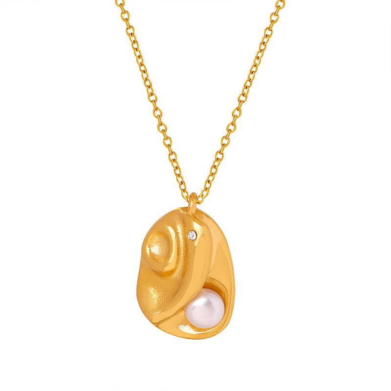 New Fashion Retro Irregular Geometric Titanium Steel Pendant Ins Style Pearl Necklace